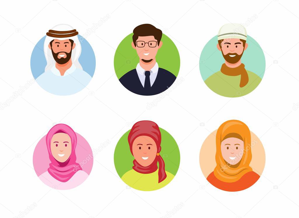 Muslim people avatar collection set cartoon illustration vector
