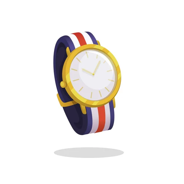 Goldene Uhr Mit Farbigem Armband Modeaccessoires Cartoon Illustration Vektor — Stockvektor