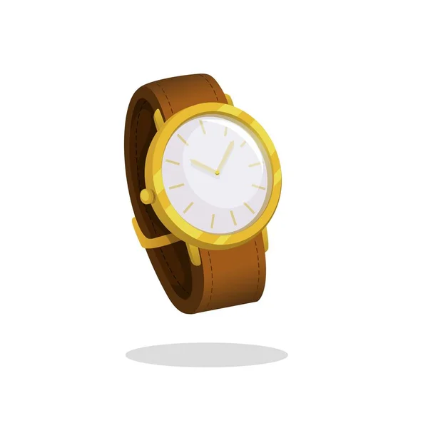 Prosty Złoty Zegarek Akcesoria Moda Symbol Kreskówka Ilustracja Wektor — Wektor stockowy