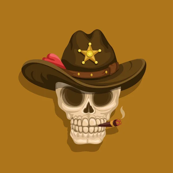 Sheriff Cráneo Mascota Dibujos Animados Vector Ilustración — Archivo Imágenes Vectoriales