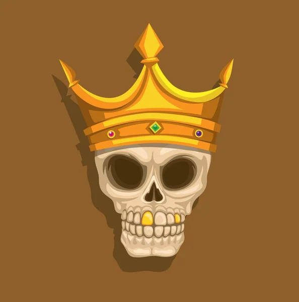 Skull Βασιλιάς Στέμμα Και Χρυσά Δόντια Μασκότ Εικονογράφηση Κινουμένων Σχεδίων — Διανυσματικό Αρχείο
