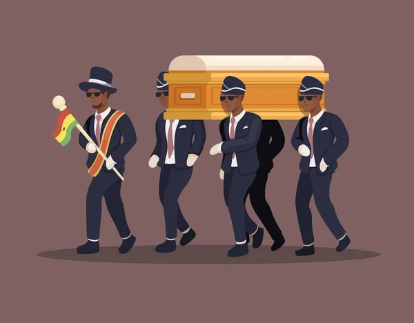 Ghana Dancing Pallbearer Ritual Traditional Ceremony Cartoon Illustration Vector — 스톡 벡터