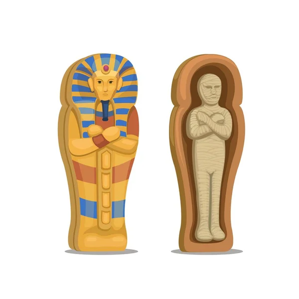 Mummy Corpse Coffin Figure Character Set Egypt Culture Cartoon Illustration — Vector de stock