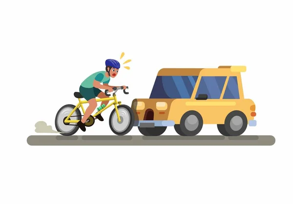 Car Crash Hit Rider Bicycle Car Accident Scene Cartoon Illustration — Stock Vector