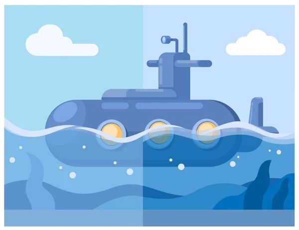 海の漫画のイラストベクトルで潜水艦帆 — ストックベクタ