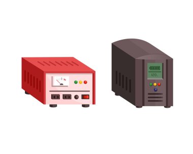 Elektronik Dengeleyici ve UPS Batarya karşılaştırması. voltaj dengeleyici aygıt nesne çizim vektörü