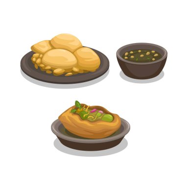 Panipuri Hint geleneksel sokak yemekleri aromalı su sembolü toplama vektörü karışımıyla dolu bir krakerdir.