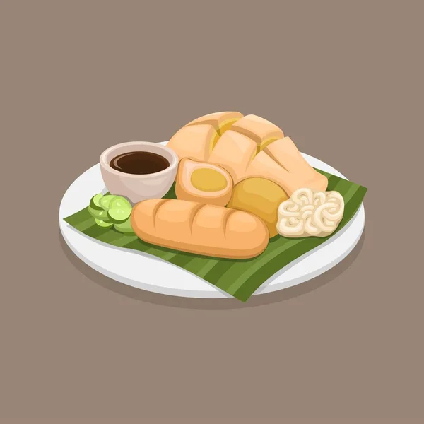Pempek Fisk Tårta Traditionell Street Food Från Palembang Indonesien Illustration — Stock vektor