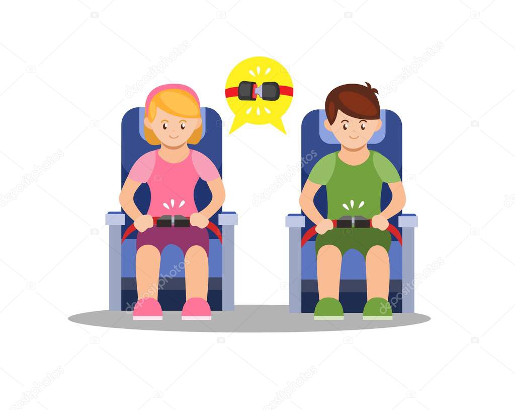 People sit wearing passenger seat belt in plane transportation instruction symbol illustration vector