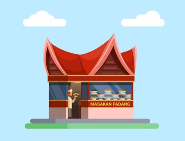 Rumah Makan Padang namı diğer Endonezya Padang 'dan geleneksel restoran illüstrasyon vektörü