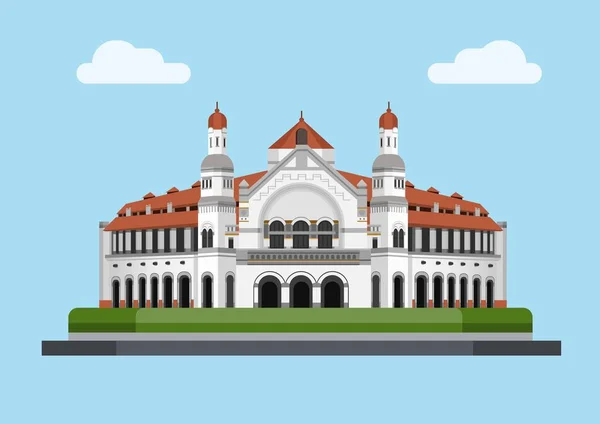 Lawang Sewu Edifício Histórico Vetor Ilustração Semarang Indonesia —  Vetores de Stock