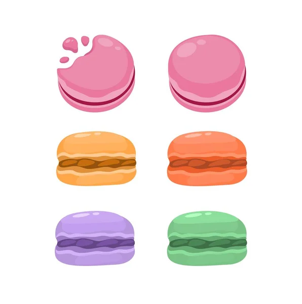 Macarons Gâteau Multicolore Ensemble Dessin Animé Vecteur Illustration — Image vectorielle