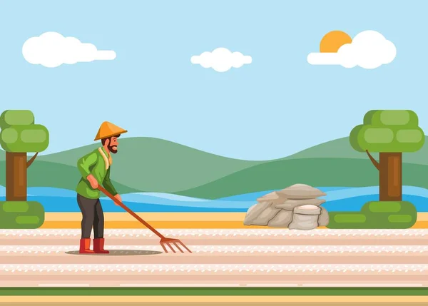 Farmer Making Harvesting Salt Sea Water Traditional Illustration Vector — Vettoriale Stock