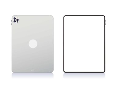 Bandung, Endonezya 7 Temmuz 2022: Ipad Pro 2022 Tablet konsepti geri ve ön boş görüntüleme modeli gerçekçi illüstrasyon düzenlenebilir vektörü