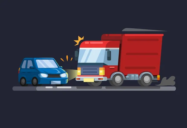 Camión Golpeando Coche Accidente Coche Escena Ilustración Vector — Vector de stock