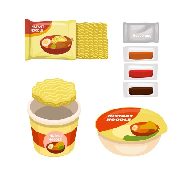 Instant Noodle Cup Season Powder Sauce Symbol Set Illustration Vector — Stock vektor