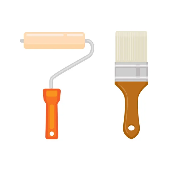 Roller Brush Paint Tools Object Set Illustration Vector — Vector de stock