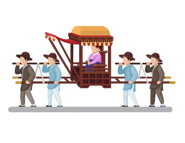 Korean Traditional Palanquin Aka Gama Royal People Wedding Ceremony Illustration — 图库矢量图片