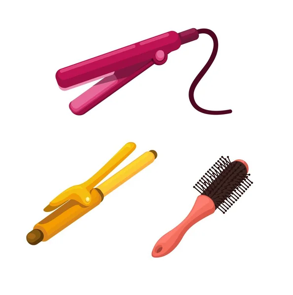 Hairstyling Tools Hair Straightener Hair Curler Hairbrush Symbol Set Illustration — Vetor de Stock