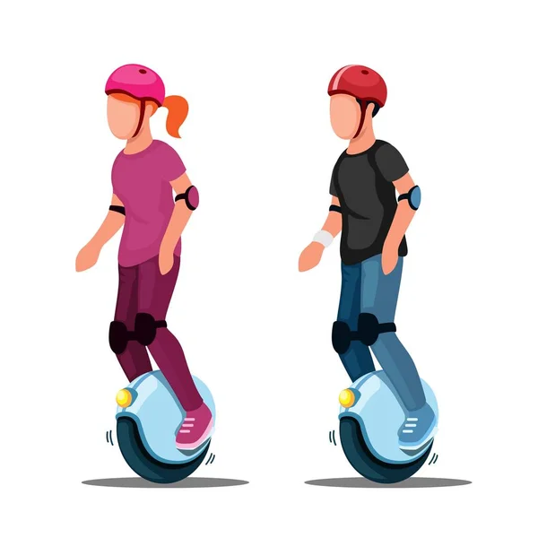 People Ride Electric Unicycle Electric Vehicle Set Illustration Vector — Vetor de Stock
