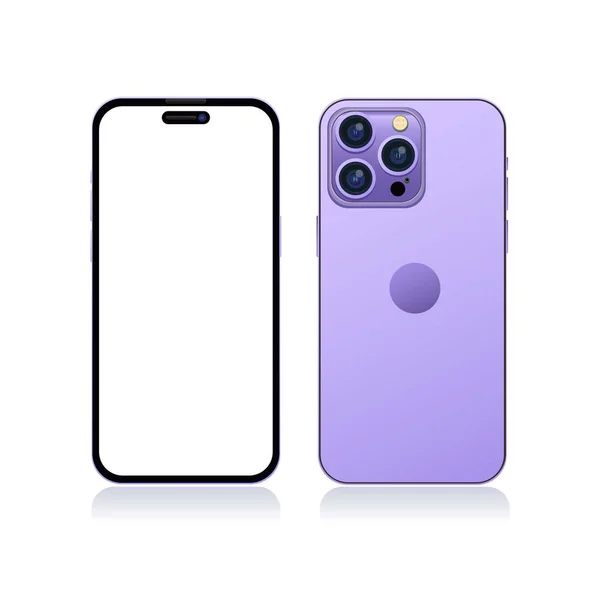 illustration of new iPhone 14 Pro Max in purple color mockup template editable vector