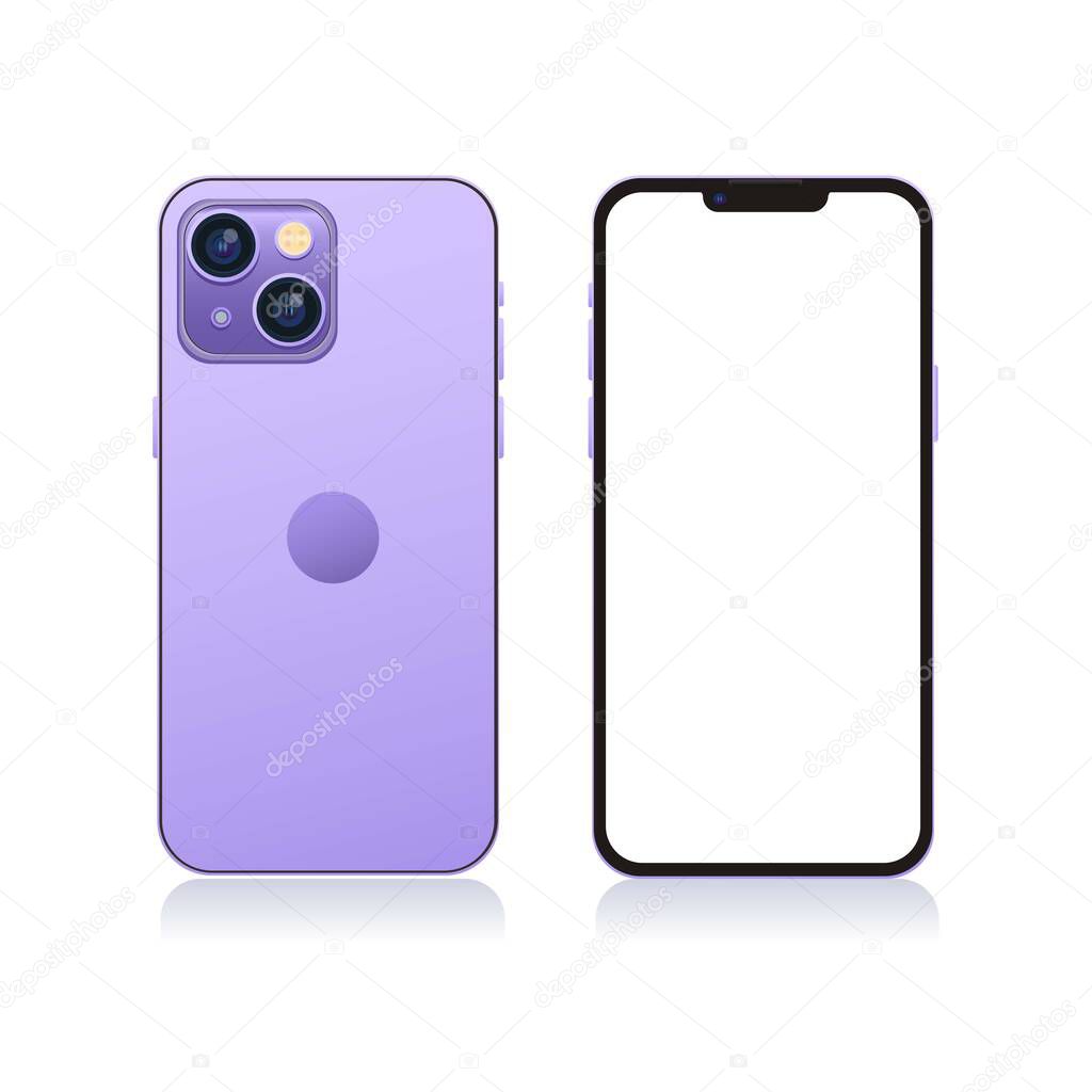 illustration of new iPhone 14 in purple color mockup template editable vector
