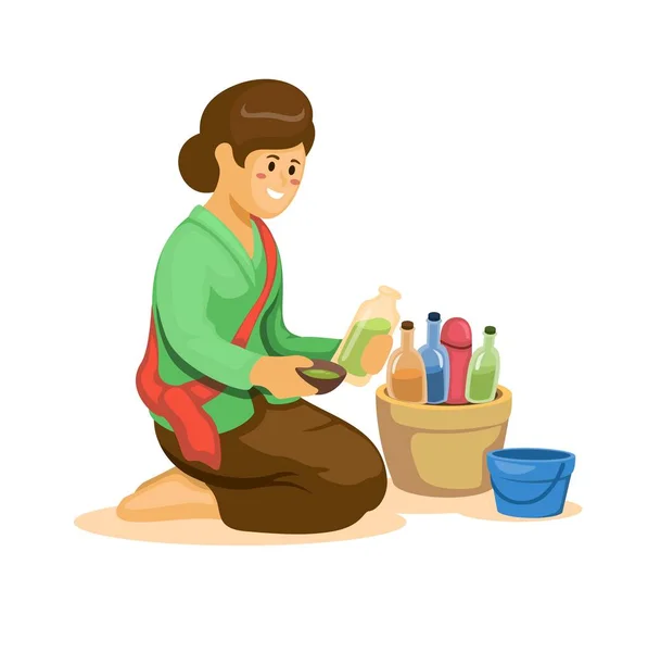 Woman Selling Making Traditional Herbal Drink Aka Jamu Indonesian Healthy — Stockvector