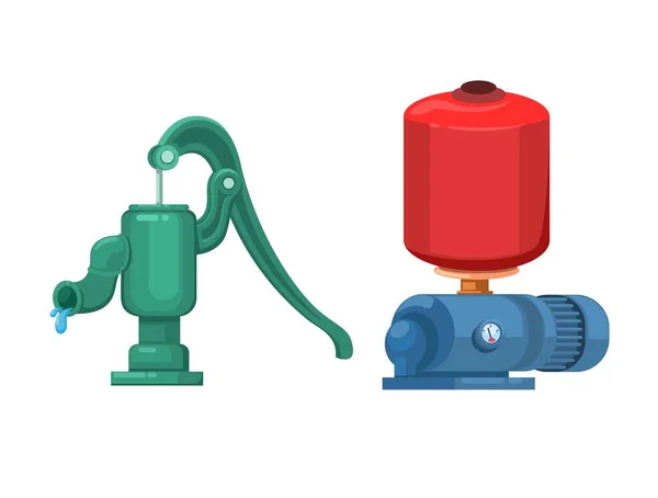 Waterpomp Handmatige Elektrische Object Set Symbool Illustratie Vector — Stockvector