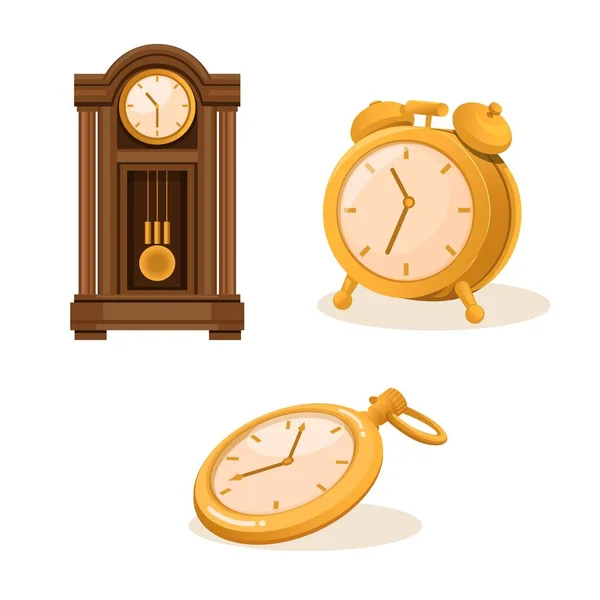 Uhr Schrankuhr Und Taschenuhr Objektset Illustrationsvektor — Stockvektor