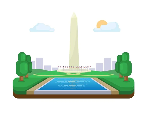 Washington Monument Oriëntatiepunt Illustratie Platte Ontwerp Vector — Stockvector