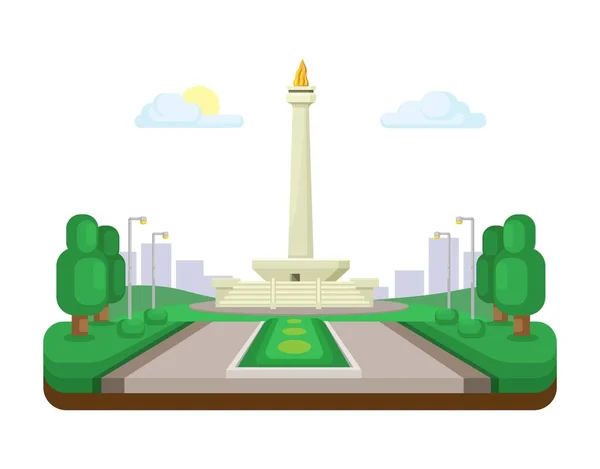Памятник Монас Джакарте Индонезия Знаменитая Векторная Иллюстрация Плоском Дизайне Вектор — стоковый вектор