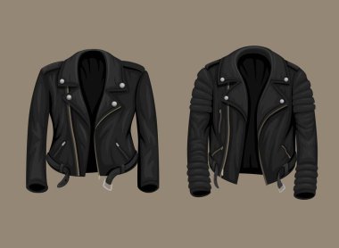 Deri ceketli adam ve kadın moda koleksiyonu düzenlenebilir illüstrasyon vektörü