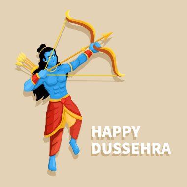 Lord Rama okçusuyla Mutlu Dussehra karakter çizim vektörü