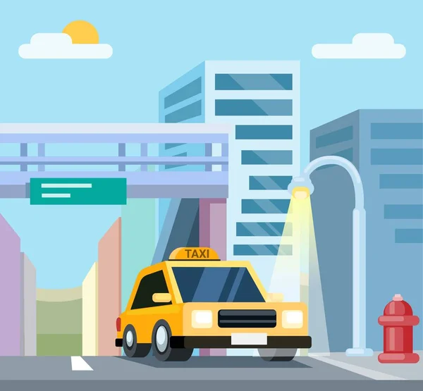 Taxi Městě Den Scéna Ilustrační Vektor — Stockový vektor