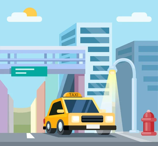 Taxi Stad Dag Time Scene Illustratie Vector — Stockvector