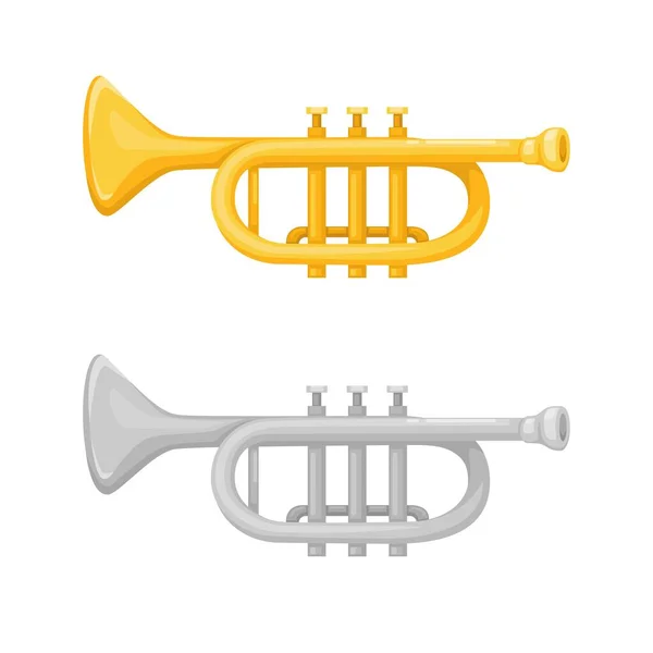 Trompeten Musikinstrument Symbol Gold Und Silber Farbset Illustrationsvektor — Stockvektor