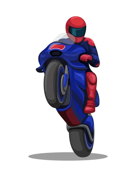 Motorsport Rider Wheelie Pose Celebración Campeonato Carreras Carácter Ilustración Vector — Archivo Imágenes Vectoriales