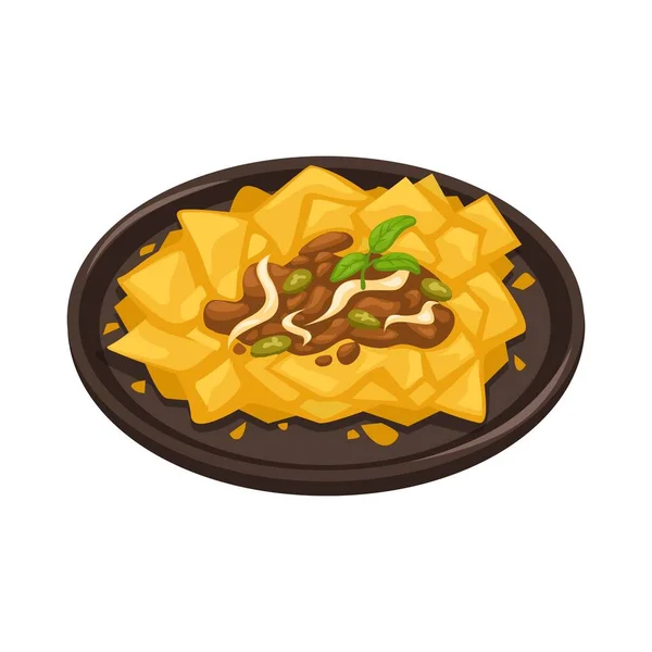 Nachos Mexican Food Made Fried Tortilla Chips Beef Topping Cartoon - Stok Vektor