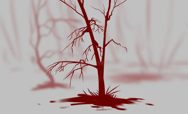 Мистецтво Червоних Дерев Сірому Фоні Дерева Листя Силуети Червоних Дерев Ліцензійні Стокові Зображення