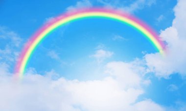 Beautiful rainbow and Blue sky with cloud in summer day.