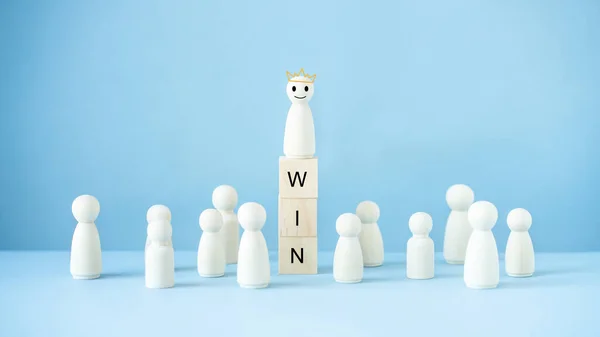 Champion Win Concept Wood Block Win Wooden Doll Business Success — Foto de Stock