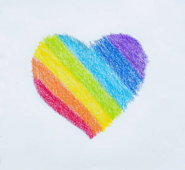Rainbow Heart,Painting Wax crayons rainbow colors on white paper.