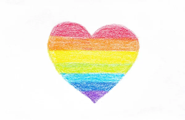 Rainbow Heart Painting Wax Crayons Rainbow Colors White Paper Imágenes De Stock Sin Royalties Gratis