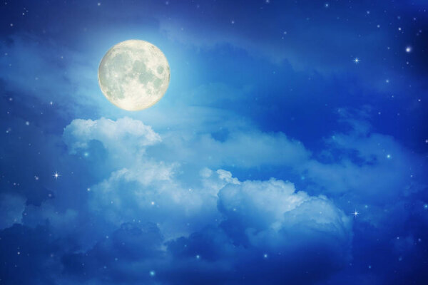 Full moon in night sky with the clouds ,Elements of this image furnished by NASA.