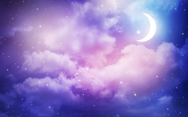 Gece gökyüzü ve ay, yıldızlar, Ramazan Kareem kutlaması.