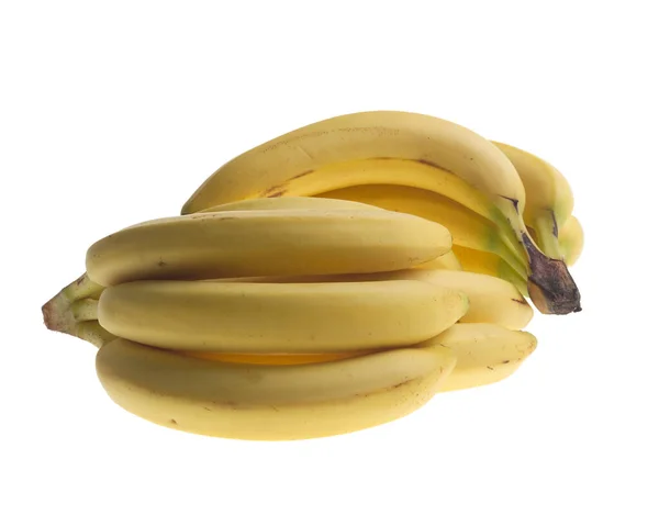 Een Bos Van Gele Ribackground Twee Bunchespe Bananen Wit — Stockfoto