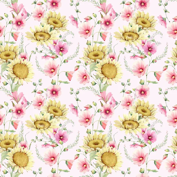 Watercolor Flowers Seamless Pattern Watercolour Decoration Pattern Perfect Wallpaper Fabric — Stock Photo, Image