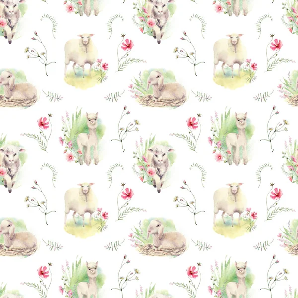 Watercolor Farm Animals Seamless Pattern Surface Pattern Design Country Lifestyle — Stock Photo, Image