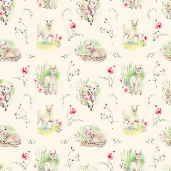 Watercolor Farm Animals Seamless Pattern Surface Pattern Design Country Lifestyle — Stock Photo, Image