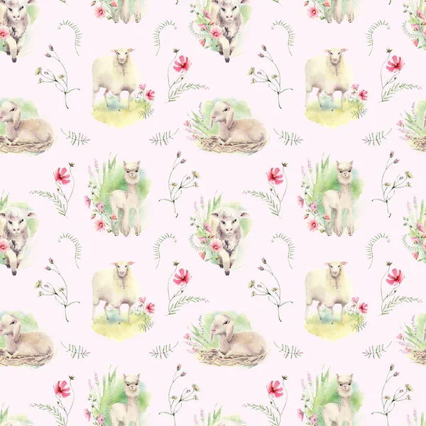 Watercolor Farm Animals Seamless Pattern Surface Pattern Design Country Lifestyle — Stock Photo, Image